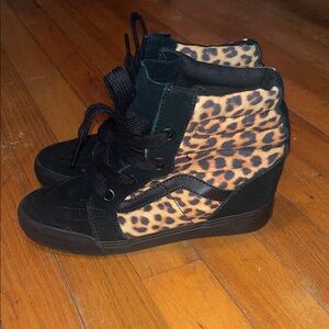 Vans Black and Leopard Print High-Top Sneakers